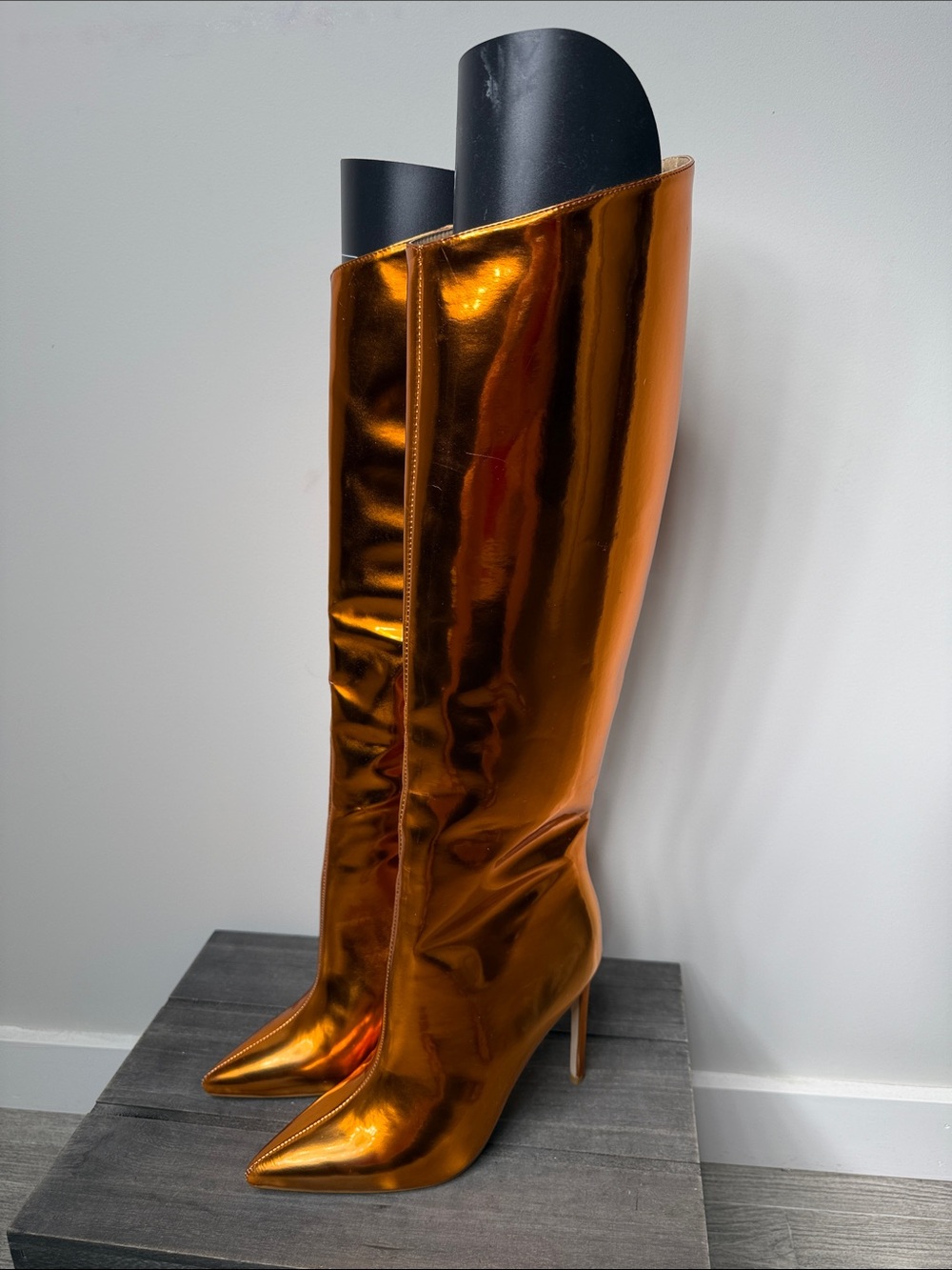 Metallic Copper Over-the-Knee Stiletto Boots - Women